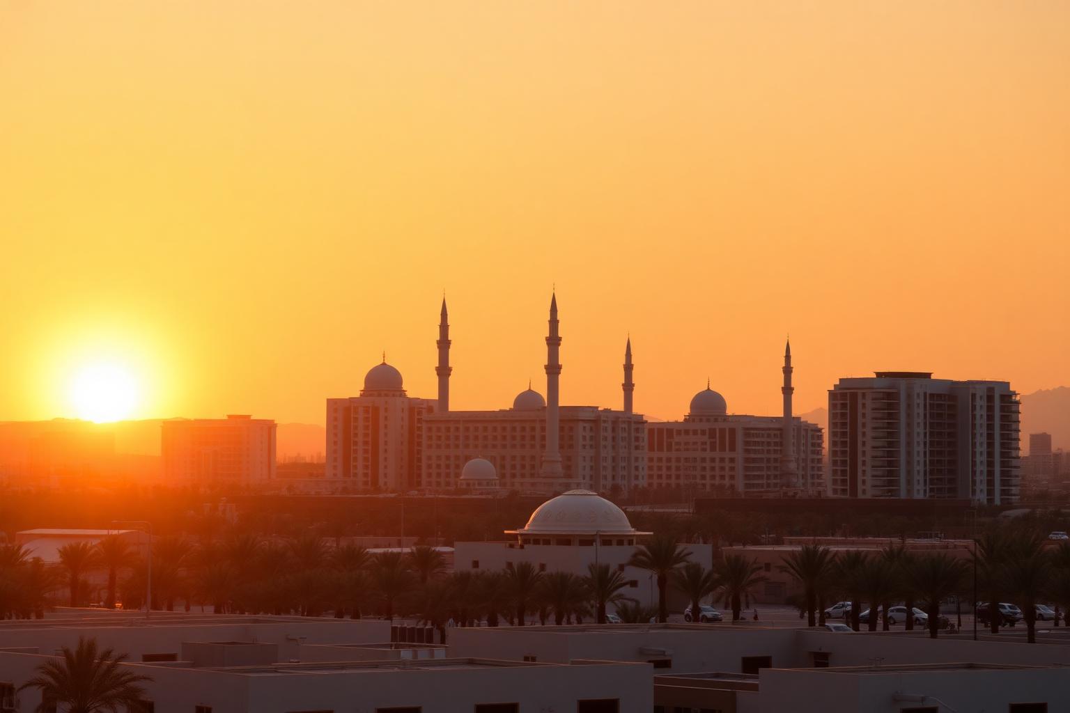 أفق مدينة بريدة بمنطقة القصيم عند الغروب