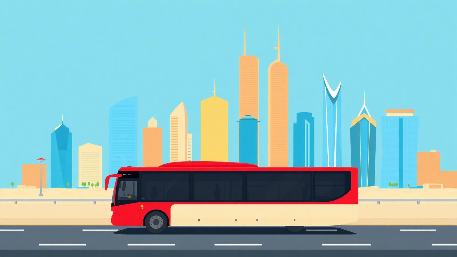 باص حافلة البحرين أمام أفق مدينة الرياض